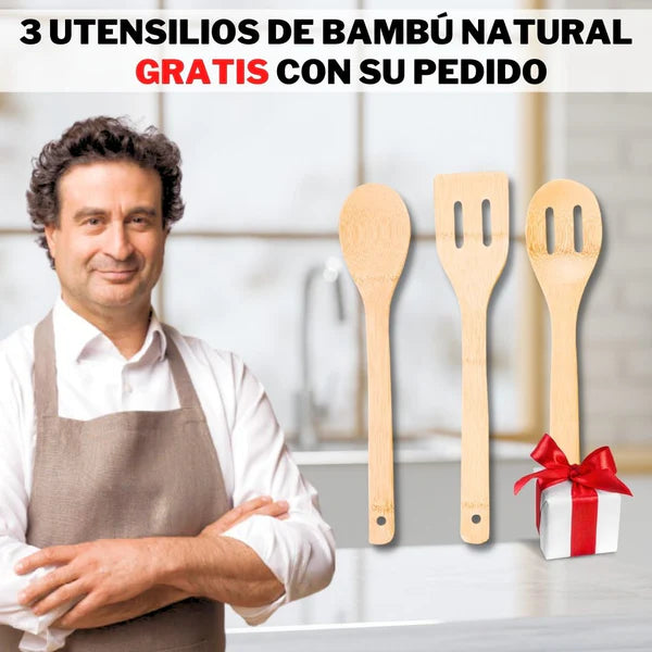 Pack: Bateria cocina 12 piezas + Set cuchillos y utensilios + Recetario de 1.000 recetas